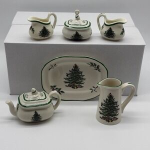 Spode Miniatures Ornaments Tea Set Dollhouse Lot of 6 Tray Pitcher Teapot Play